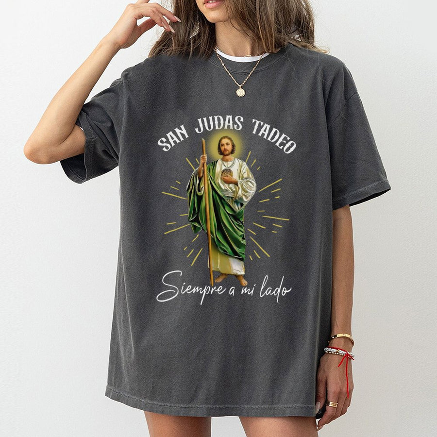 San Judas Tadeo T-Shirt | Siempre A Mi Lado Religious Graphic | Premium 100% Cotton | Catholic Faith Gift for Men and Women