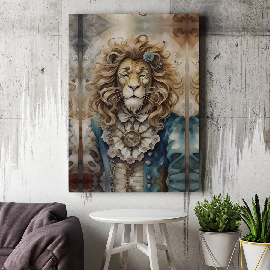 Steampunk Lion Canvas Wall Art | Victorian Anthropomorphic Animal Portrait | 1.25-Inch Gallery Wrap Print | Unique Home Decor Gift