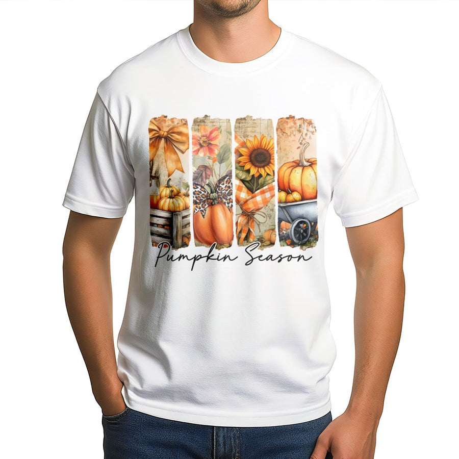 Pumpkin Season T-Shirt | Autumn Floral Sunflower & Leopard Print Graphic | Premium Soft Cotton | Thanksgiving Fall Outfit Gift for Her