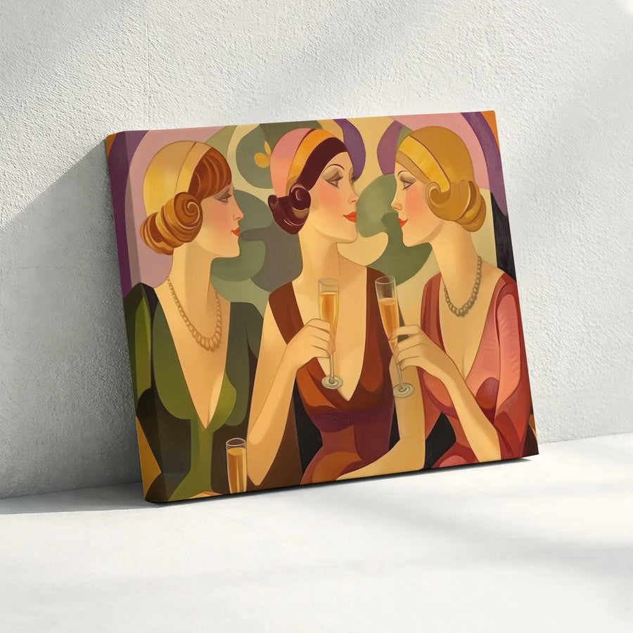Art Deco Canvas Wall Art | Roaring Twenties Women with Champagne Print | Premium Canvas | Vintage Living Room Decor Gift