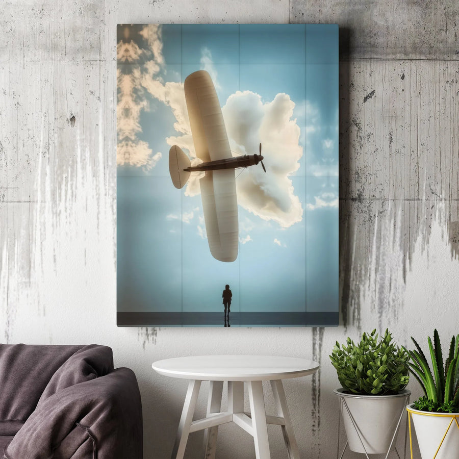 Vintage Airplane Wall Art | Surreal Aviation Sky Canvas Print | Premium Gallery Wrapped Decor | Unique Gift for Pilot and Dreamer