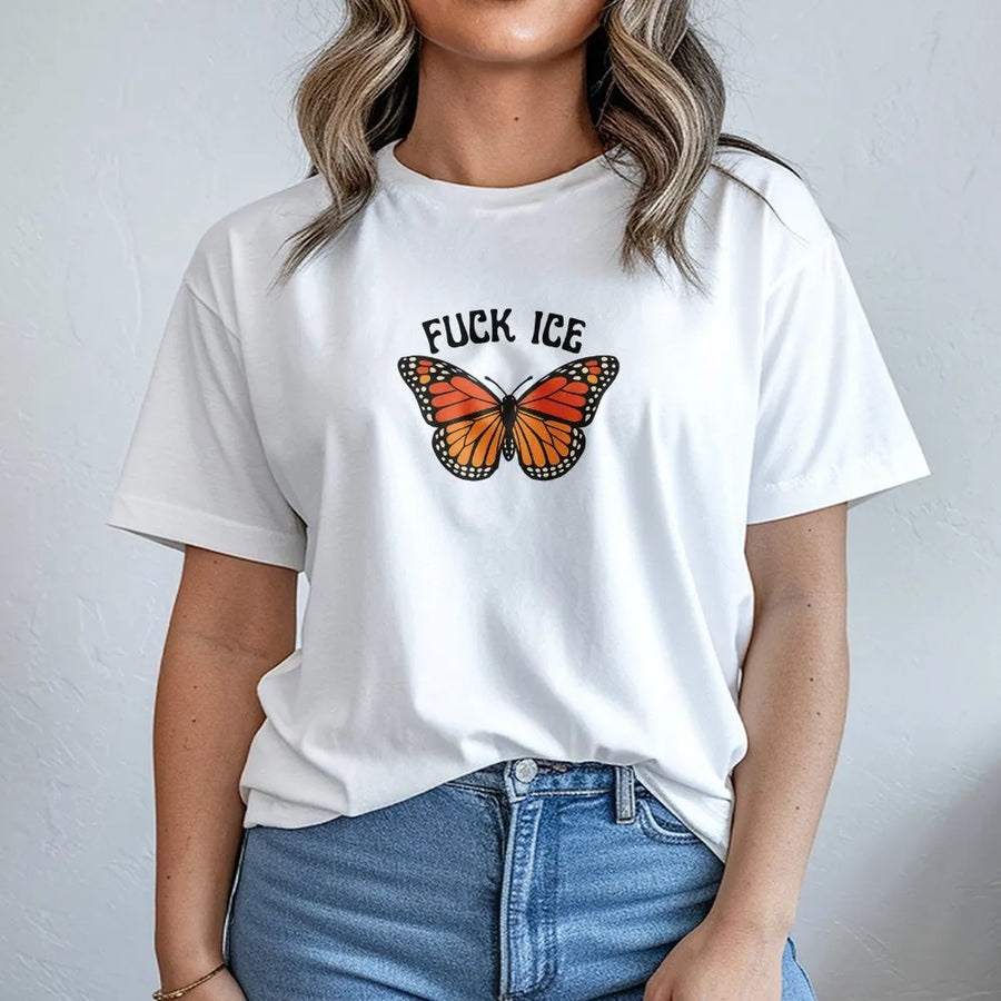 Fuck ICE Butterfly T-Shirt | Abolish ICE Monarch Graphic | Premium Soft Fleece | Immigrant Rights Activist Gift
