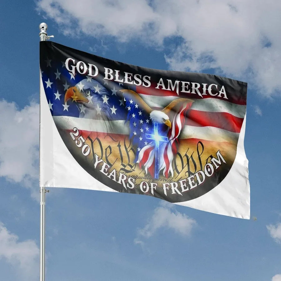 USA 250th Anniversary Flag | God Bless America Eagle & Cross | Weather-Resistant Polyester | Commemorative Patriotic Outdoor Decor Gift