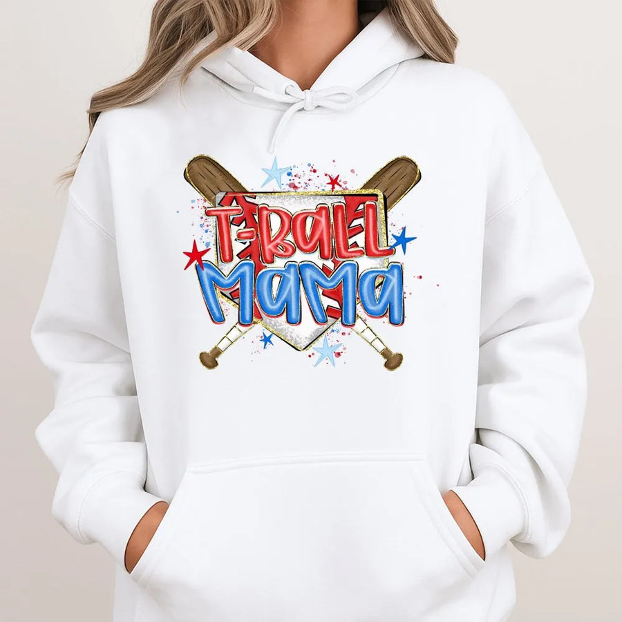 T-Ball Mama Hoodie | Retro Game Day Baseball Graphic | Premium Soft Cotton Blend | Gift for Sports Mom