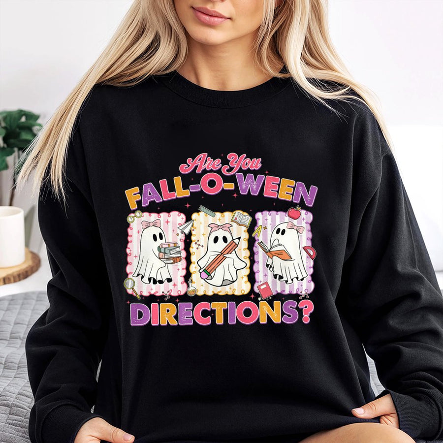 Teacher Halloween Sweatshirt | Retro Ghost School Supplies Graphic | Soft Cotton-Poly Blend | Cute Spooky Fall Gift For Teachers