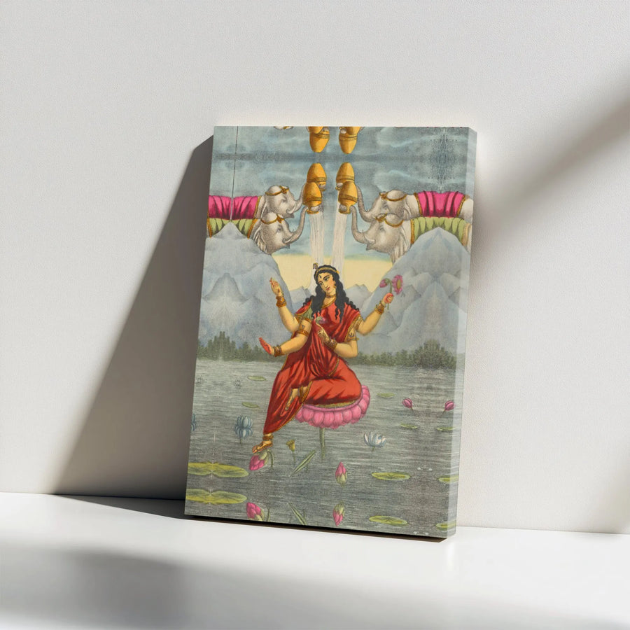Gaja Lakshmi Canvas Wall Art | Vintage Hindu Goddess Print | Premium Gallery Wrap Decor | Spiritual Home Decor Gift for Meditation Room