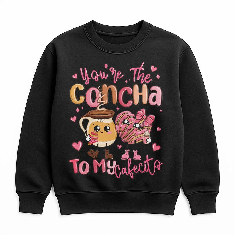 Concha To My Cafecito Sweatshirt | Cute Mexican Food Graphic | Premium Cotton Blend | Funny Valentine Gift for Coffee and Pastry Lovers