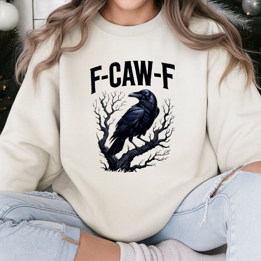 Raven Graphic Sweatshirt | F-Caw-F Sarcastic Crow Bird Design | Premium Cotton Blend Crewneck | Unisex Gothic Gift For Dark Academia Lovers
