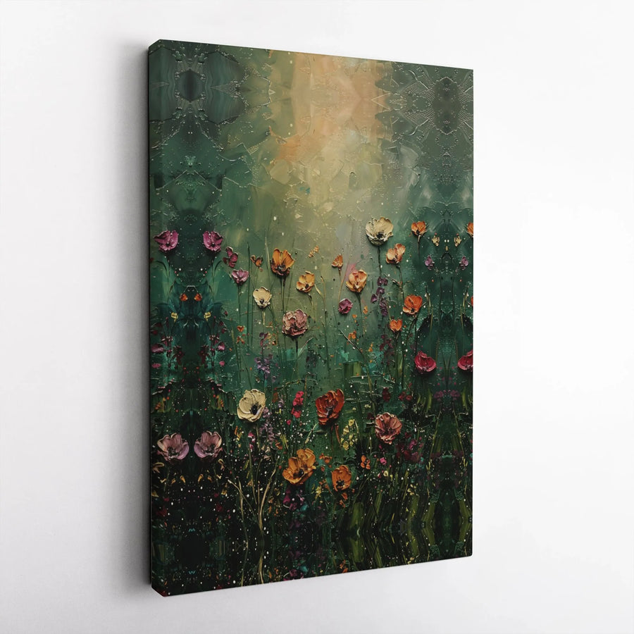 Wildflower Field Canvas Wall Art | Abstract Impasto Floral Oil Painting Style | Premium 1.25" Gallery Wrap | Botanical Home Decor Gift