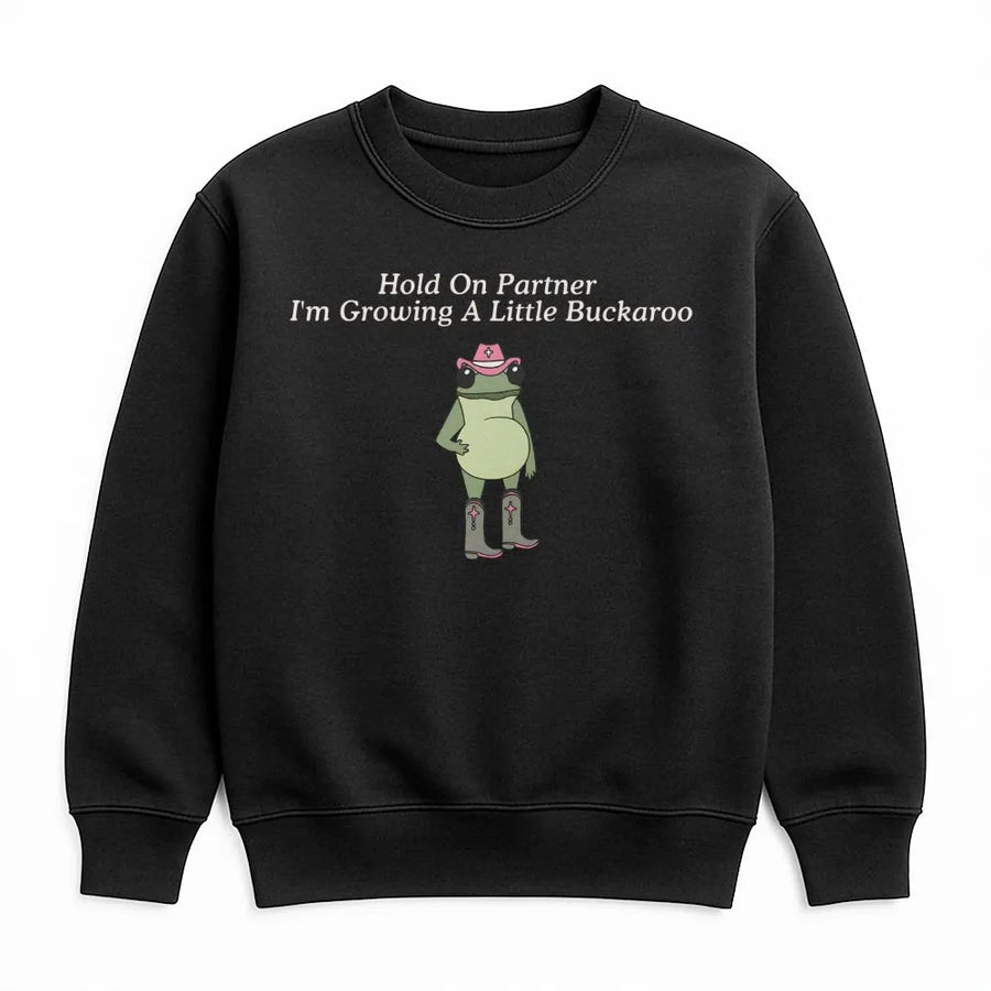 Funny Pregnancy Announcement Sweatshirt | Western Frog Cowboy Design | Cozy Cotton Blend | Cute First Time Mom Gift & Baby Reveal Apparel