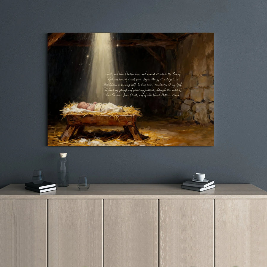 Nativity Scene Canvas Print | Holy Christmas Prayer Wall Art | Premium Gallery Wrap Wooden Frame | Religious Home Decor Gift for Christians