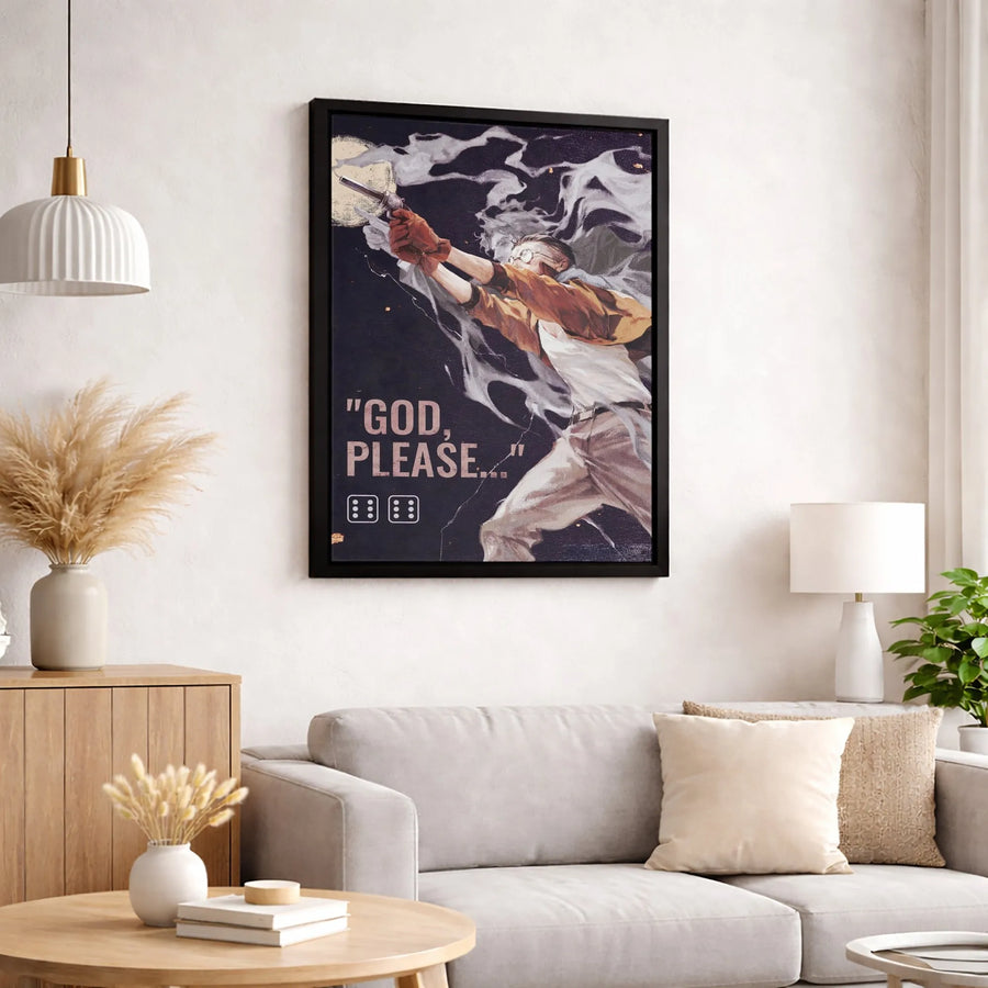 God, Please Revolver Canvas Wall Art | Noir Style Gambler Design | 1.25-Inch Premium Gallery Profile | Gift for Poker Fans or Home Decor