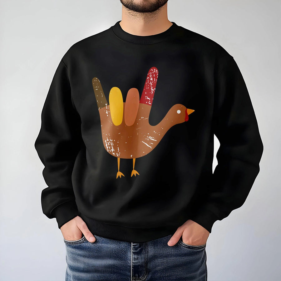 Thanksgiving Turkey Sweatshirt | Funny Sign Language Rock On Graphic | Premium Cotton Blend | Unisex Holiday Gift for Men and Women