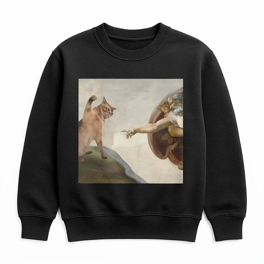 Cat Creation Of Adam Sweatshirt | Funny Renaissance Art Meme | Premium Cotton Blend | Gift For Cat Lovers And Art Enthusiasts