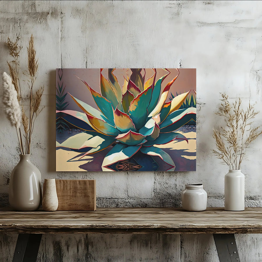 Desert Agave Canvas Wall Art | Stylized Succulent Botanical Print | Premium 1.25 Inch Gallery Wrap | Southwestern Home Decor Gift