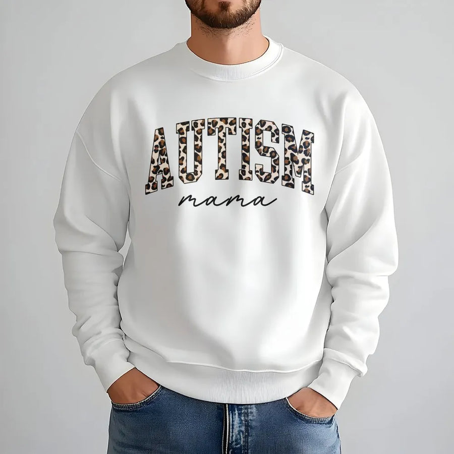 Autism Mama Sweatshirt | Leopard Print Neurodiversity Graphic | Cozy Cotton Blend Pullover | Awareness Gift for Moms