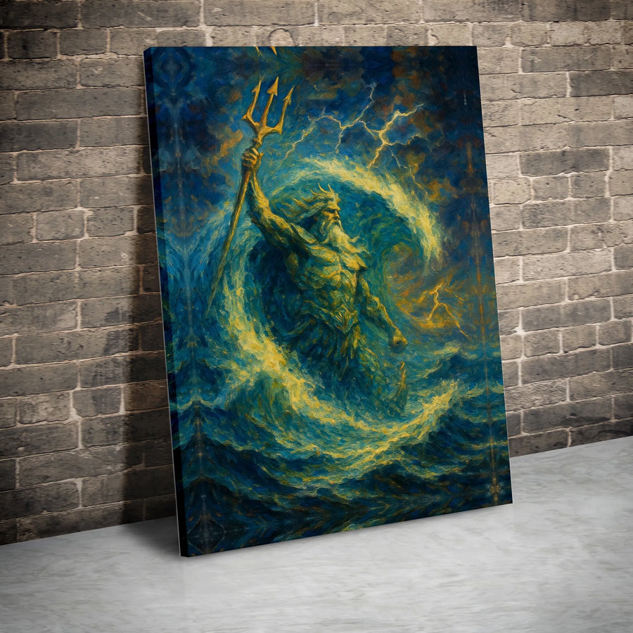 Poseidon Canvas Wall Art | Greek God of the Sea with Trident | Premium Fade-Resistant Print | Mythology Home Decor Gift