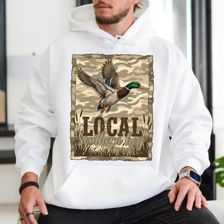 Duck Hunting Hoodie | Local Southern Boy Camo Mallard Design | Soft Cotton Blend | Gift for Hunter, Outdoorsman Country Apparel