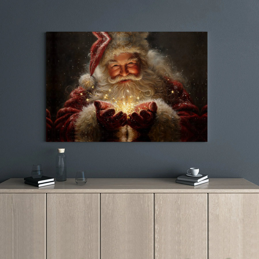 Santa Claus Canvas Wall Art | Magical Christmas Glowing Lights Design | Premium 1.25 inch Gallery Wrap | Festive Holiday Home Decor Gift