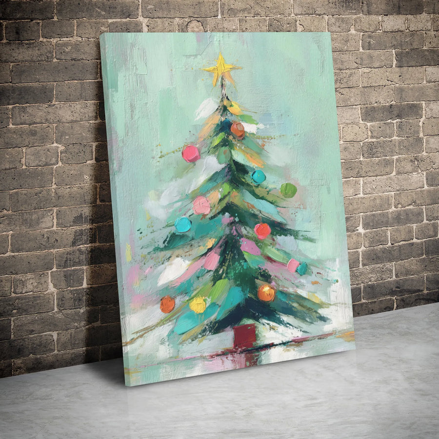 Abstract Christmas Tree Canvas Art | Impressionist Holiday Wall Decor | Gallery Wrapped Premium Print | Festive Modern Home Gift