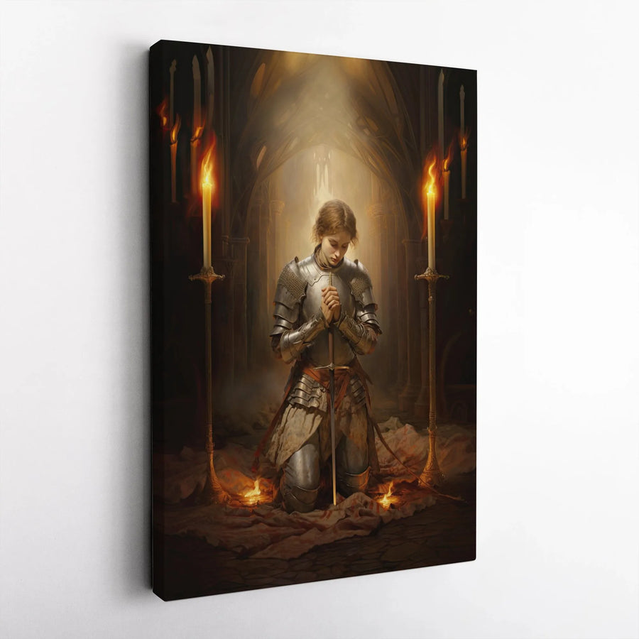 Joan of Arc Canvas Print | Medieval Knight Kneeling in Prayer | Premium 1.25-Inch Gallery Wrap | Historical Wall Art Gift