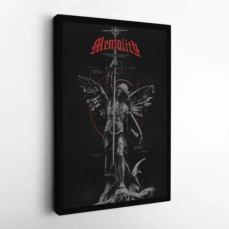St. Michael Slaying Demon Canvas Art | Mentality Quote Wall Decor | Premium 1.25 Inch Thick Gallery Wrap | Motivational Religious Home Office Gift