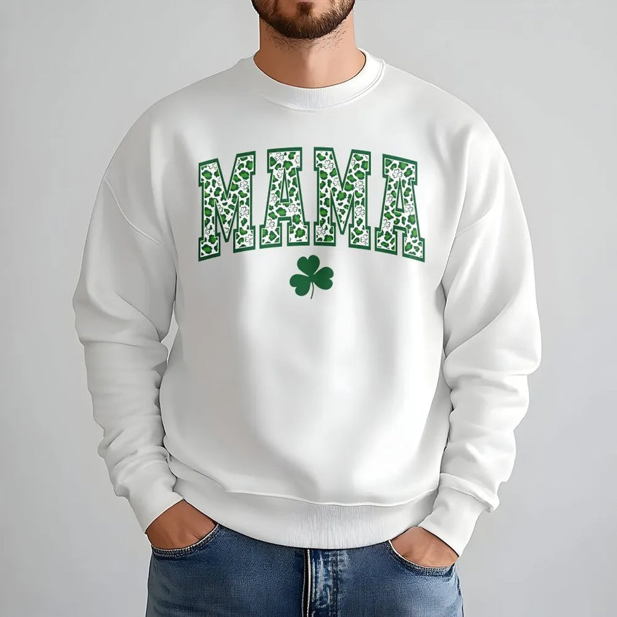 Mama Shamrock Sweatshirt | St. Patrick's Day Irish Clover Print | Premium Cotton Blend Crewneck | Lucky Mom Gift For Her