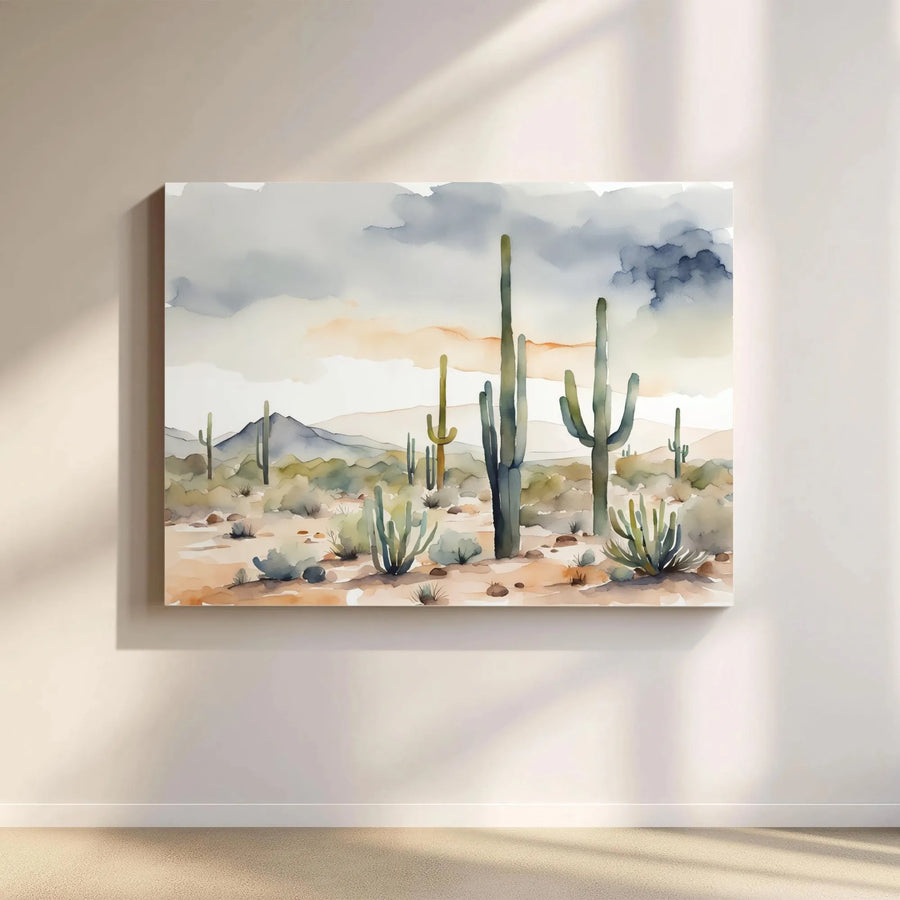 Watercolor Desert Canvas Wall Art | Saguaro Cactus Southwestern Painting | Premium Gallery Quality Print | Boho Living Room Decor Gift