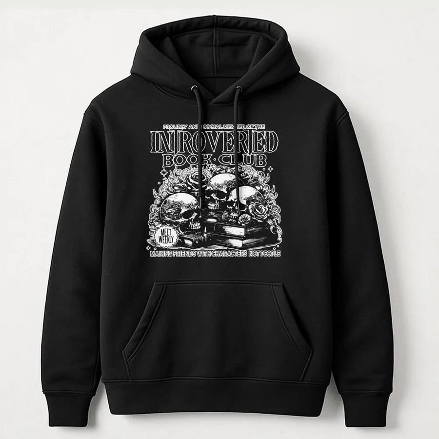 Introverted Book Club Hoodie | Dark Academia Skull Floral Graphic | Premium Cotton Blend | Gift For Book Lovers, Readers, and Librarians