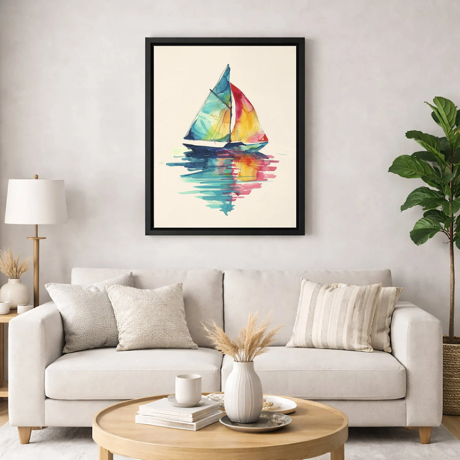 Watercolor Sailboat Canvas Wall Art | Colorful Abstract Nautical Decor | Premium Fade-Resistant Gallery Wrap | Modern Coastal Home Gift