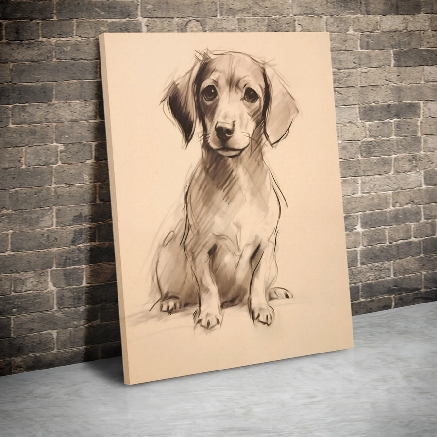 Dachshund Puppy Wall Art | Minimalist Charcoal Sketch Portrait | Premium Gallery-Wrapped Canvas | Dog Lover Gift & Home Decor