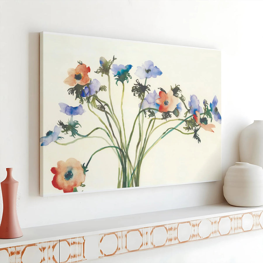 Watercolor Flower Bouquet Canvas Print | Minimalist Anemone Painting | Premium Gallery Wrapped Wall Art | Modern Home Decor Gift