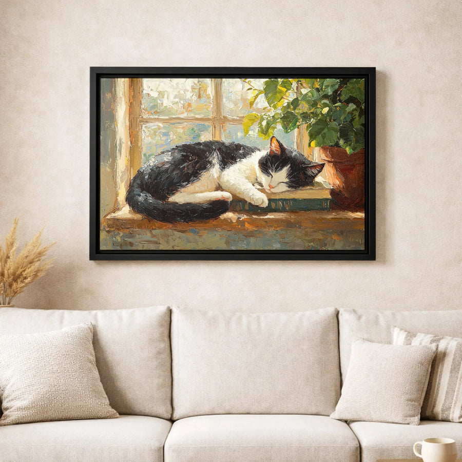 Sleeping Cat Canvas Art | Impressionist Oil Painting Style | Premium 1.25-Inch Gallery Wrap | Cozy Home Decor Gift For Cat Lovers