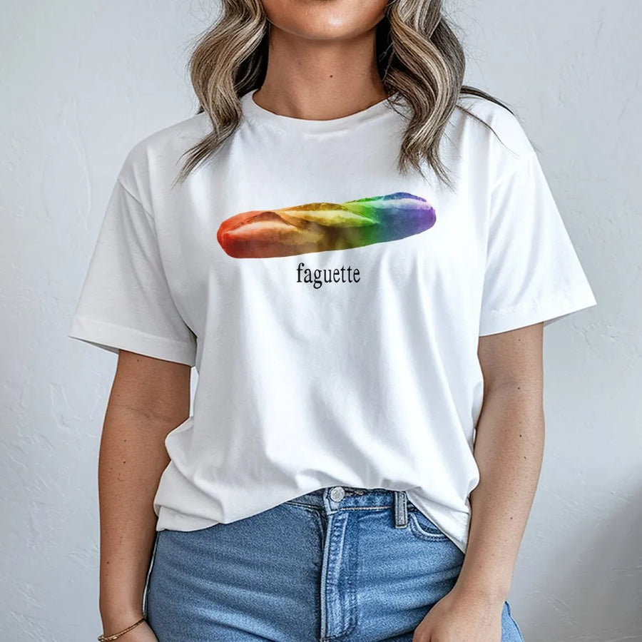 LGBT Pride Baguette T-Shirt | Rainbow Bread Graphic Tee | Premium Soft Cotton Shirt | Funny LGBTQ Humor Gift for Friends and Pride Month