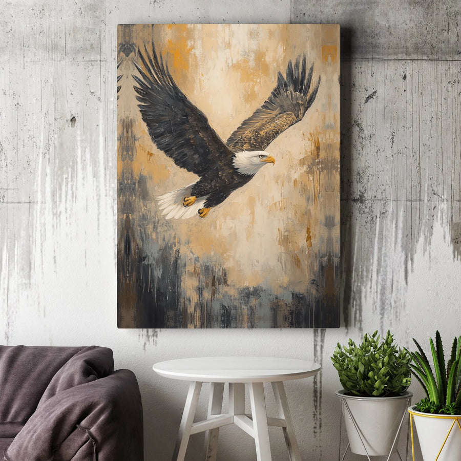 Bald Eagle Canvas Wall Art | Soaring Abstract Wildlife Print | Premium Gallery-Wrapped 1.25" Profile | Patriotic Nature Decor for Office & Home