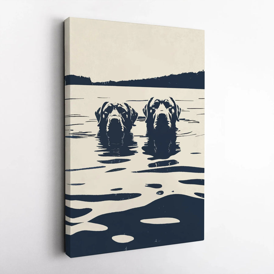 Labrador Retriever Wall Art | Minimalist Lake Swimming Dogs Print | Premium Gallery Wrapped Canvas | Modern Home Decor Gift for Dog Lovers