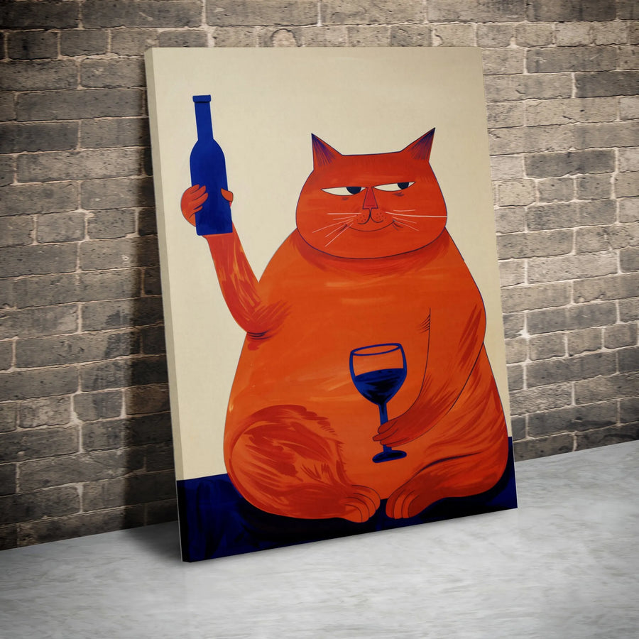Funny Orange Cat Wine Art | Whimsical Pet Lover Canvas Print | Premium Gallery-Wrapped 1.25" Profile | Unique Gift for Wine Enthusiasts