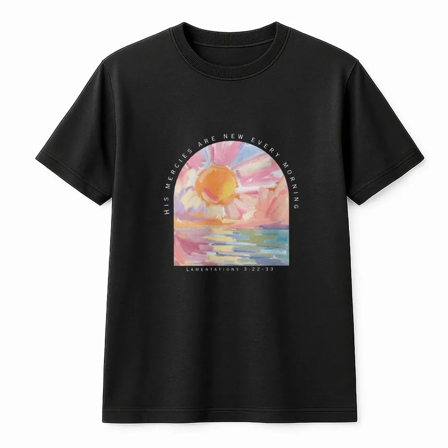 Christian T-Shirt | His Mercies Are New Every Morning Bible Verse | Premium Comfort Colors Cotton | Inspirational Faith Gift for Women