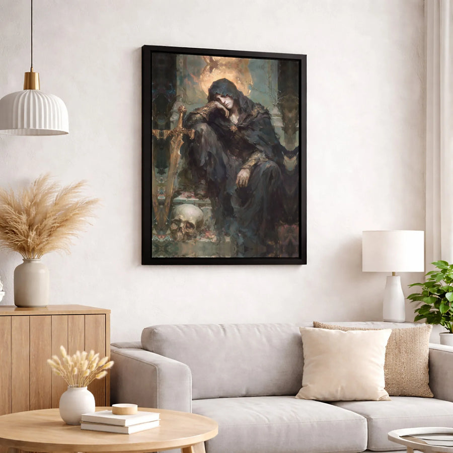 Dark Fantasy Knight Canvas | Grim Reaper Skull Wall Art | Premium Gallery Wrapped Print | Gothic Decor for Home or Office Gift