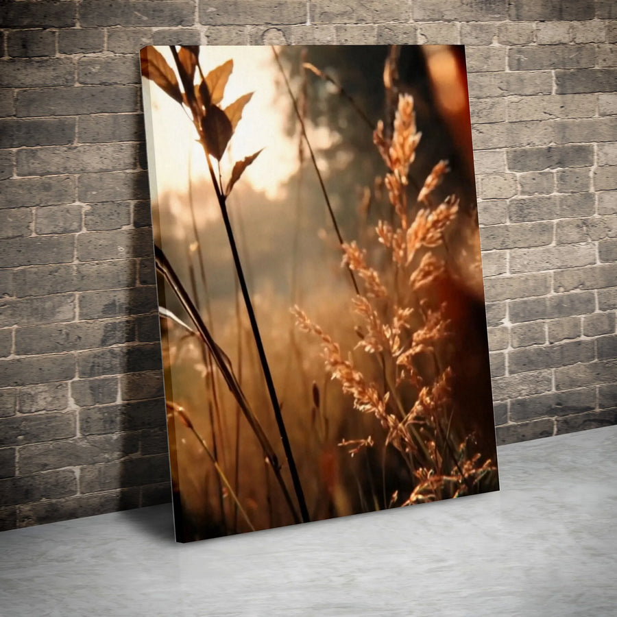 Golden Hour Wild Grass Canvas Art | Warm Sunset Botanical Wall Decor | Premium Fade-Resistant Print | Gallery-Quality Framed or Unframed