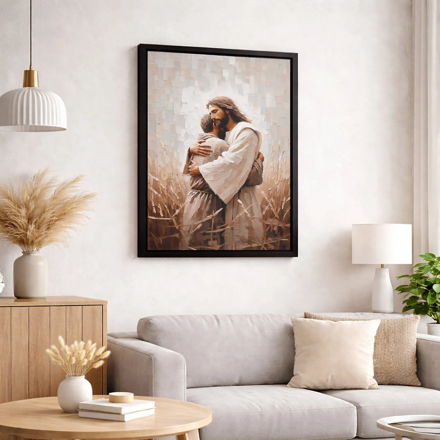 Jesus Hugging Prodigal Son Wall Art | Oil Painting Style Canvas Print | Gallery Quality 1.25 Inch Wrap | Christian Home Decor Gift