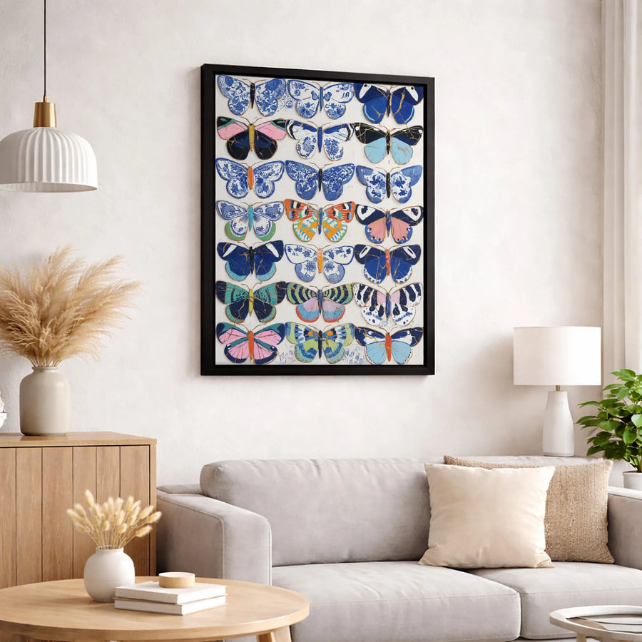 Butterfly Wall Art Print | Blue And White Porcelain Kintsugi Style | Premium 1.25 Inch Gallery Canvas | Nature Lover Home Decor Gift