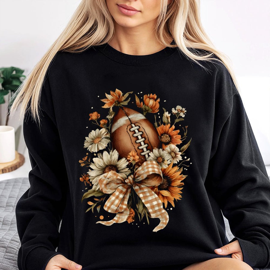 Football Game Day Sweatshirt | Floral Autumn Sunflower Design | Premium Cotton-Blend Fleece | Cozy Fall Apparel for Women and Sports Fans