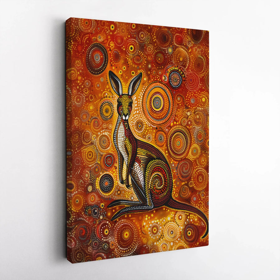 Kangaroo Dot Art Canvas Print | Australian Aboriginal Style Wall Decor | Gallery Wrapped Premium Canvas | Wildlife Gift For Animal Lovers