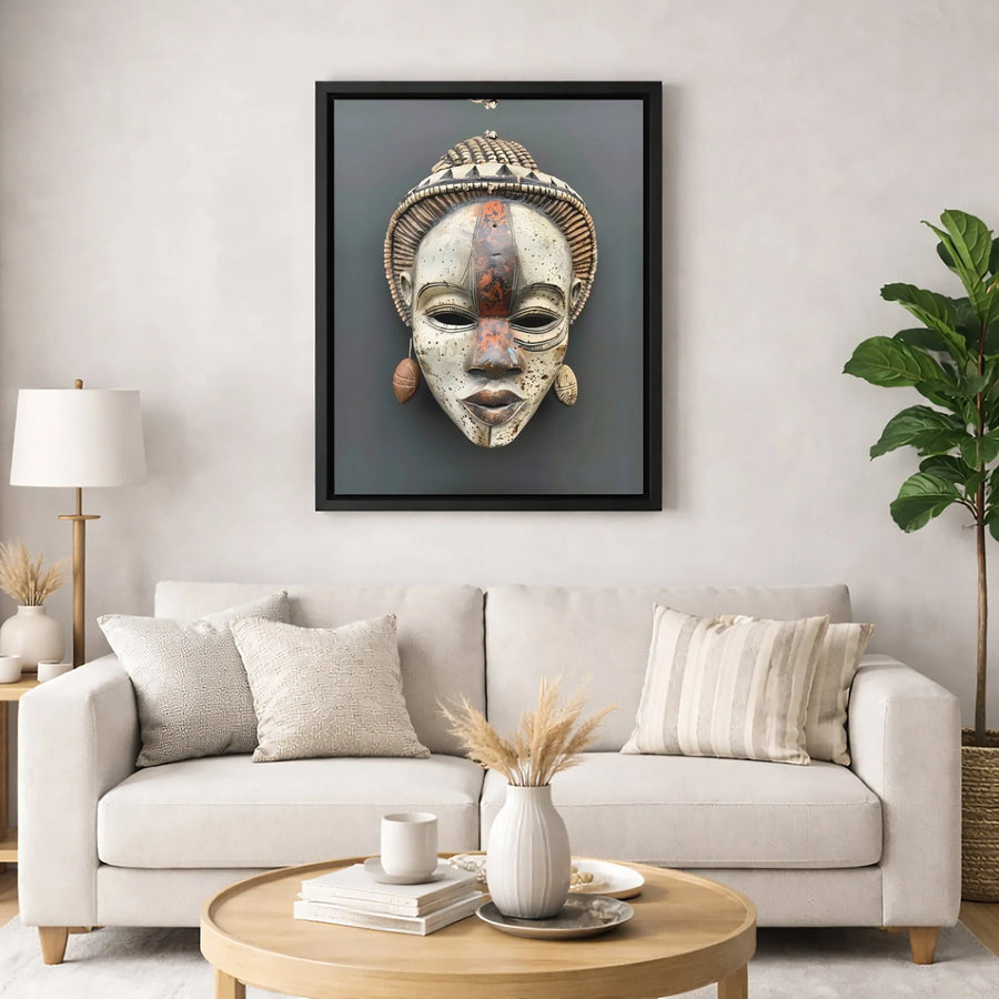 African Mask Canvas Wall Art | Traditional Tribal Cultural Decor | Premium Fade-Resistant Gallery Wrap | Sophisticated Home Office Gift