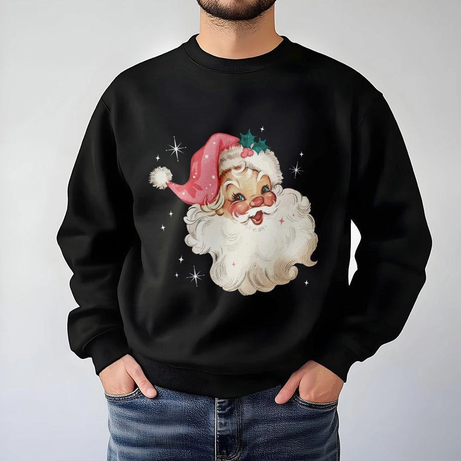 Retro Santa Sweatshirt | Cute Pink Holiday Vintage Design | Premium Cotton Blend Crewneck | Festive Christmas Gift for Women and Men