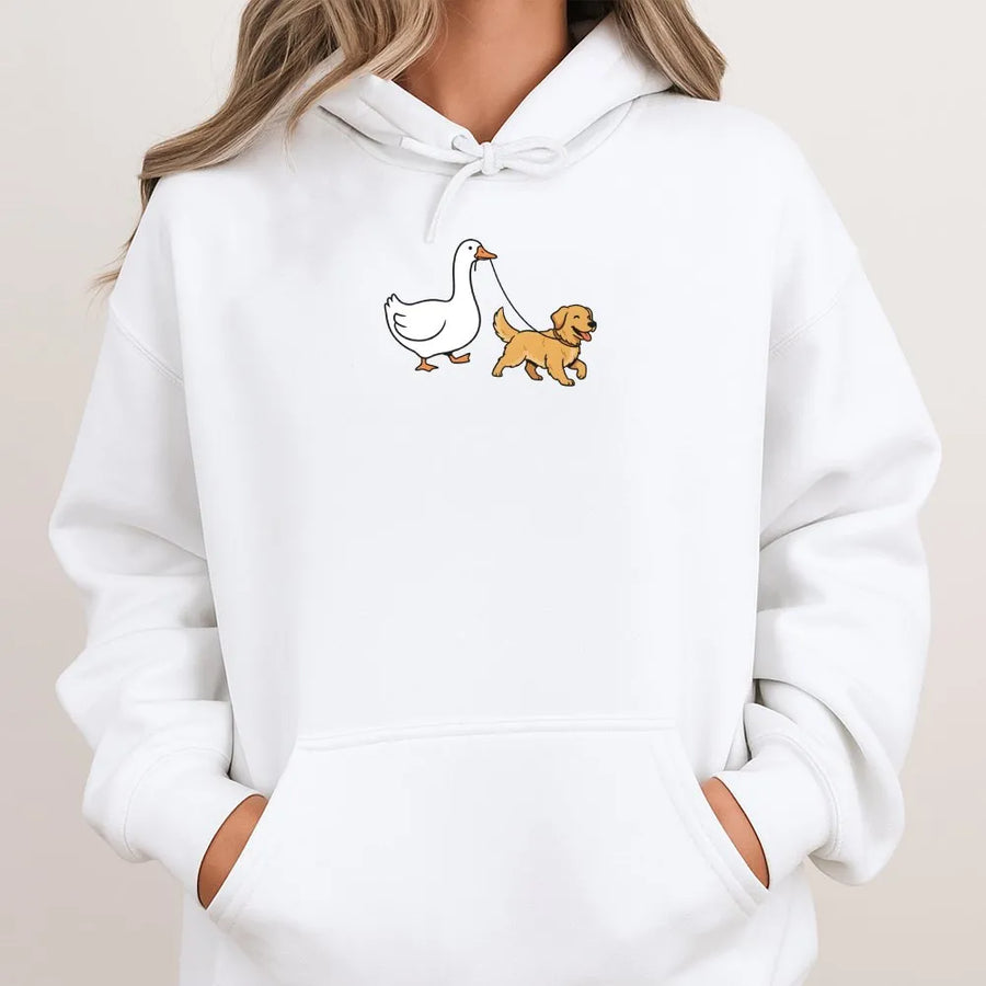 Silly Goose Golden Retriever Hoodie | Funny Goose Walking Dog Graphic | Premium Cotton Blend | Gift for Dog Lover