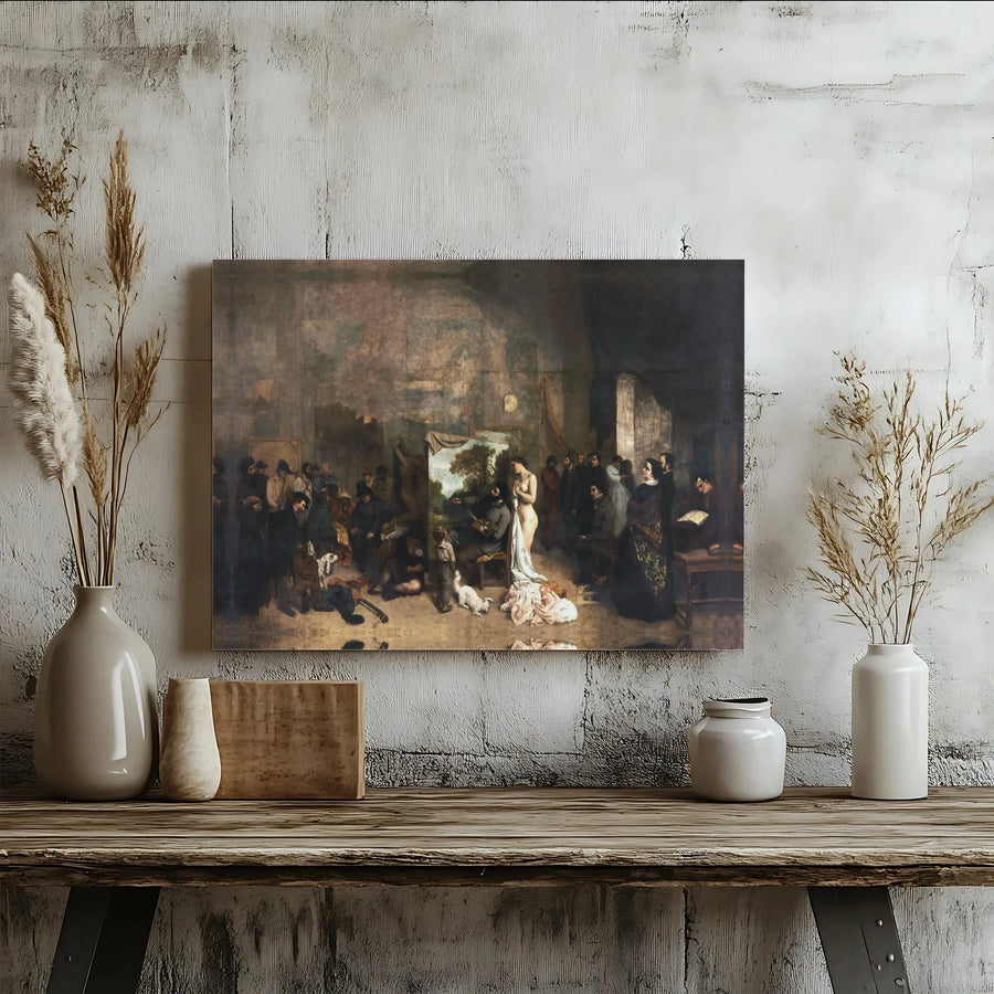 The Artist's Studio Canvas Wall Art | Gustave Courbet Painting Reproduction | 1.25" Thick Gallery Wrap | Classic Fine Art Home Decor Gift
