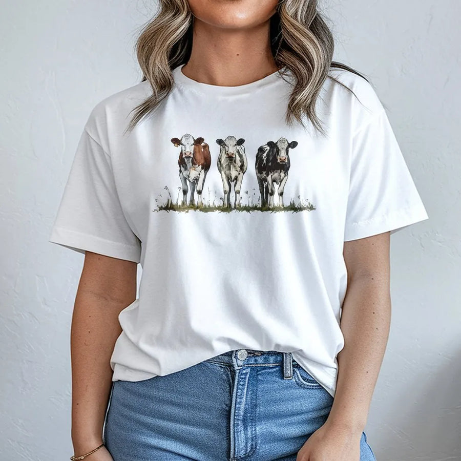Western Cow T-Shirt | Realistic Three Cows Graphic | Premium Comfort Colors Cotton | Farmhouse Style Gift for Cow Lover