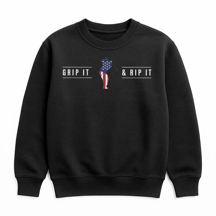 Grip It & Rip It Sweatshirt | American Flag Golfer Graphic | Soft Cotton Tee | Patriotic Golf Gift for Men, Dad